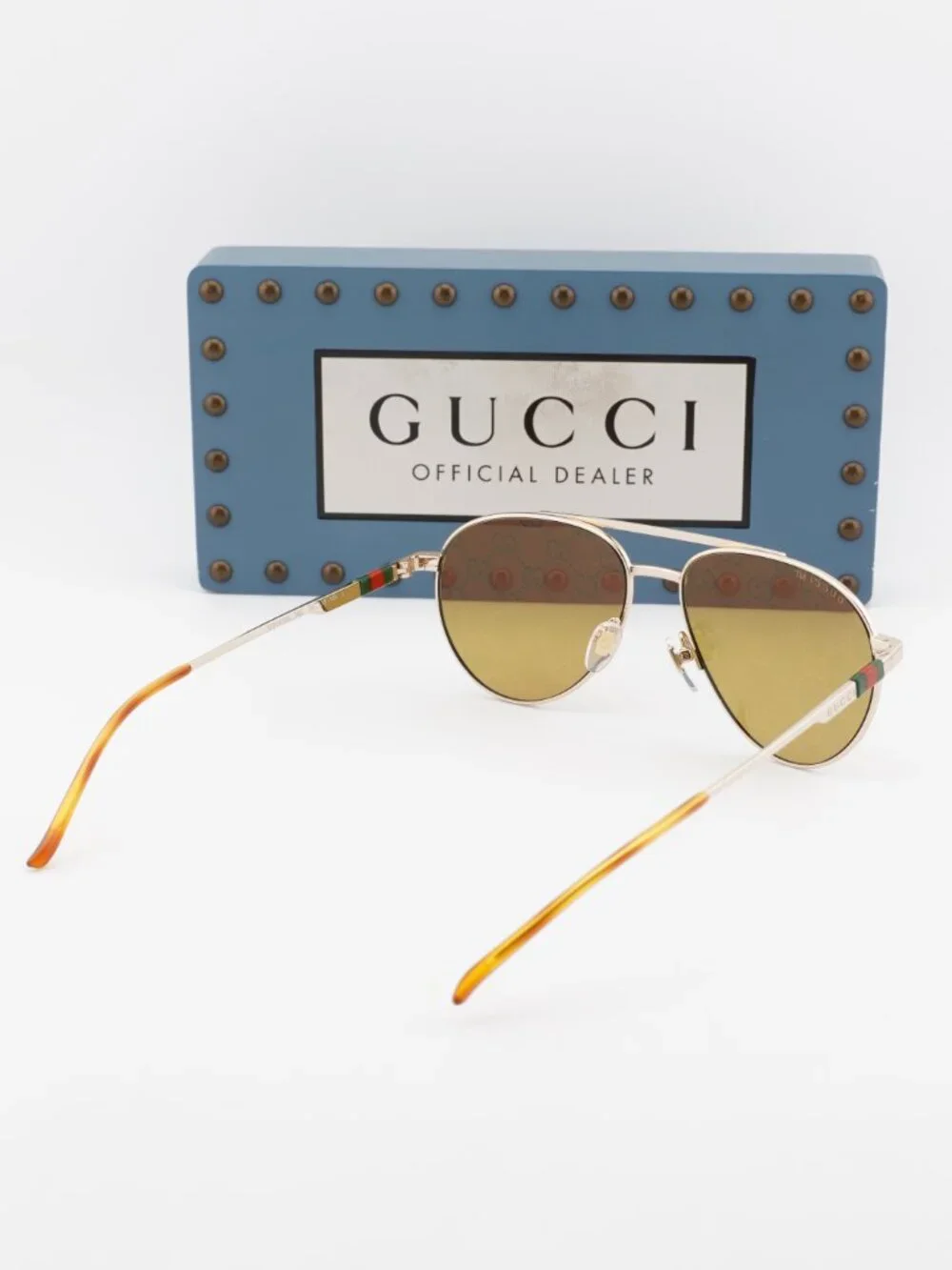 Gucci GG1679S 002 Aviator Sunglasses - Shiny Gold\Yellow with GG Logo Pattern